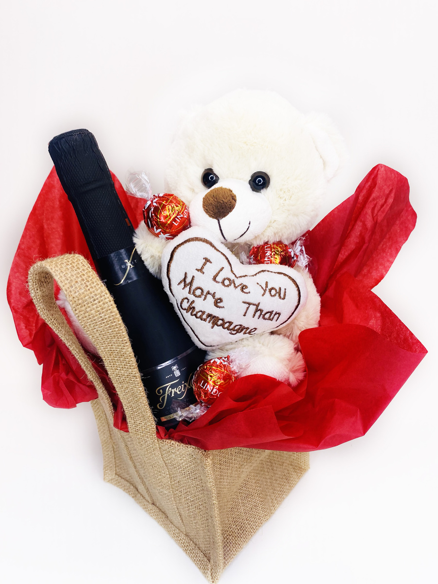 Champagne Teddy Gift Hamper | Brizzie Baskets and Blooms product photo