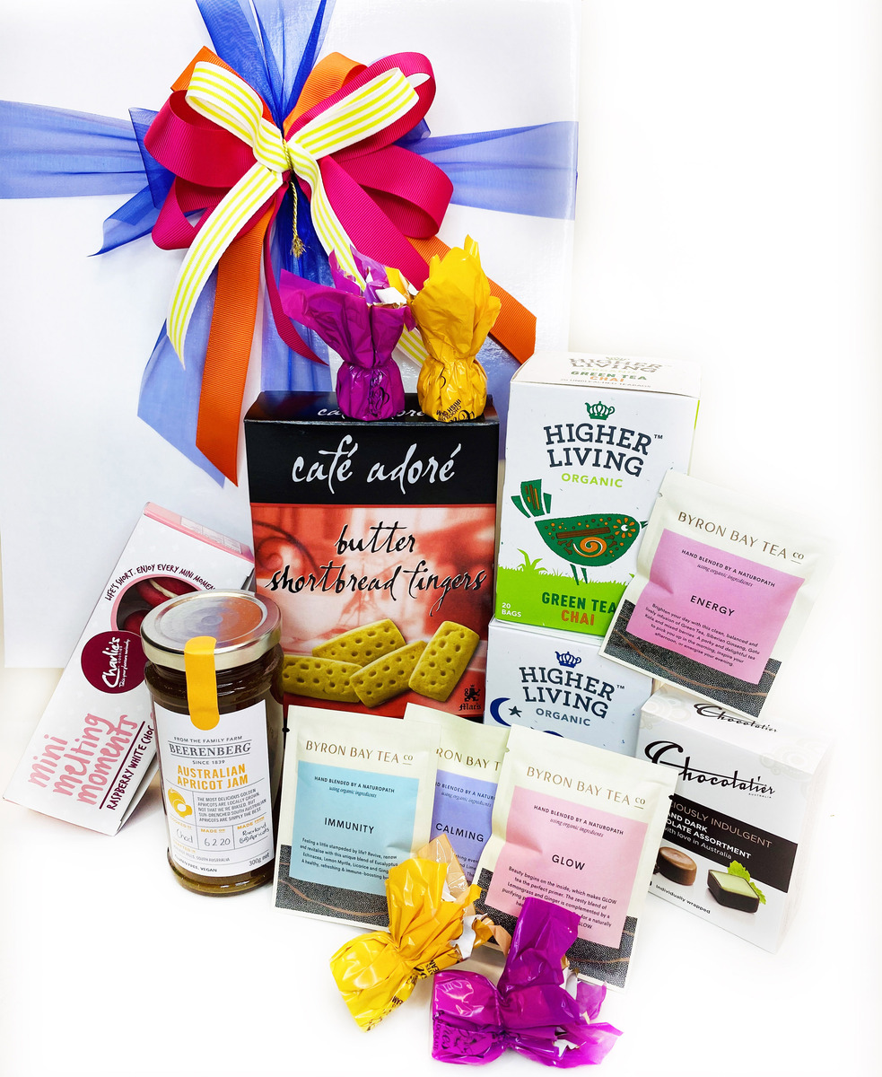 Tea And Treats Gift Hamper / Tea Gift Hampers | Gift Hampers to share | Brizzie Baskets and Blooms product photo