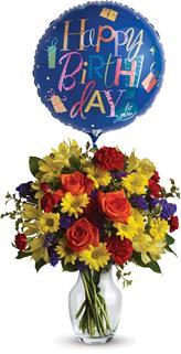 Birthday Fun | Beautiful Floral arrangement with Foil Balloon product photo