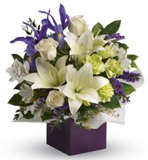 Lily Floral Arrangement: Lilies, Roses & Blue Iris | Brisbane Delivery product photo